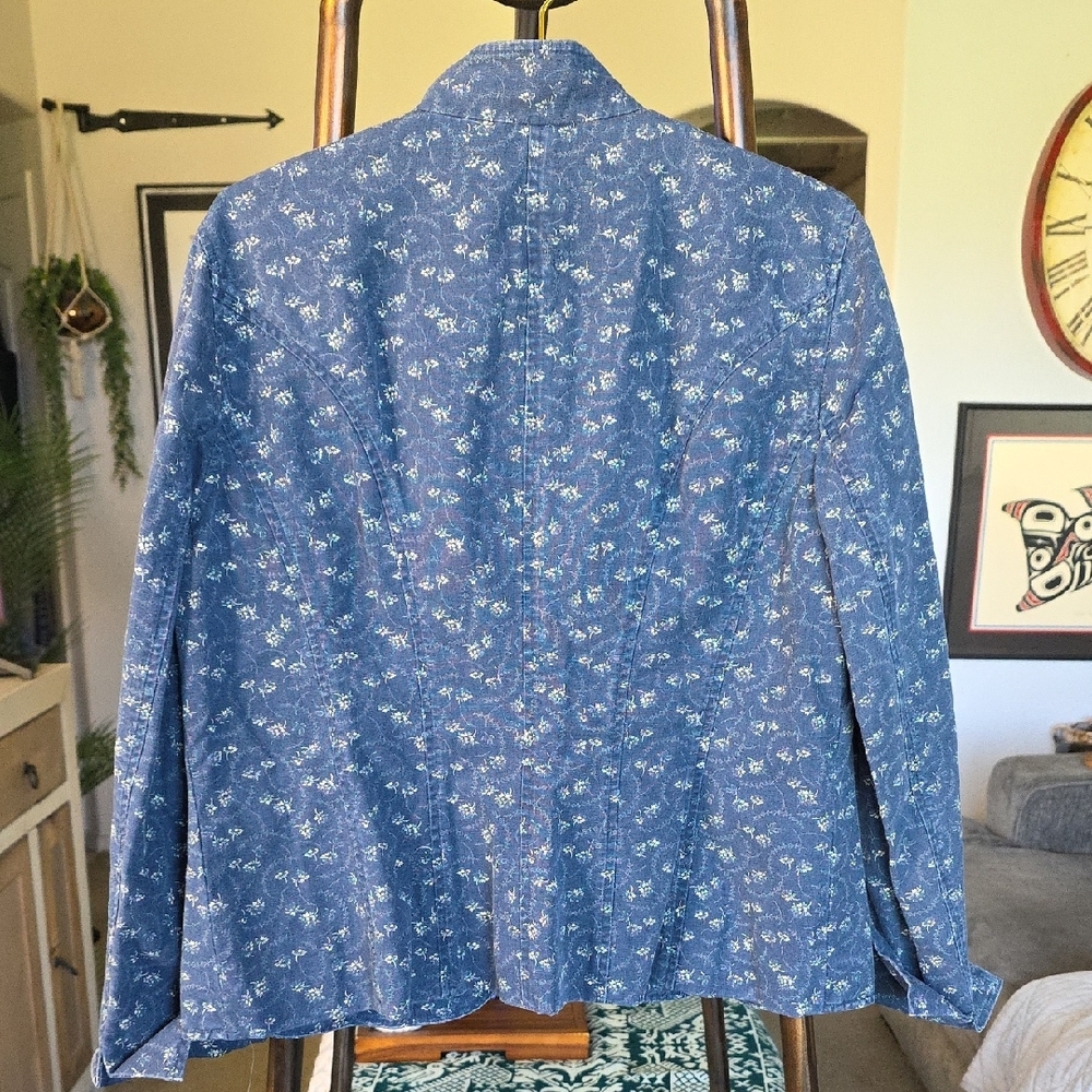Lauren Ralph Lauren Blue Floral Jean Jacket Vintage Gold Tone Button XL - Picture 3 of 14